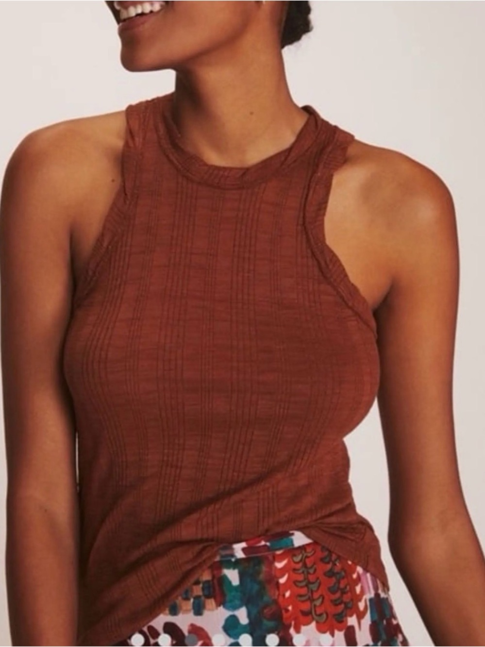 Anthropologie Pilcro Sustainable Ribbed Tank Top in Terracotta Rust Size M